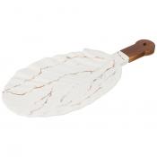 Блюдо для сервировки с деревянной ручкой коллекция Золотой мрамор цвет: white 39,5*17,8*2,5 см