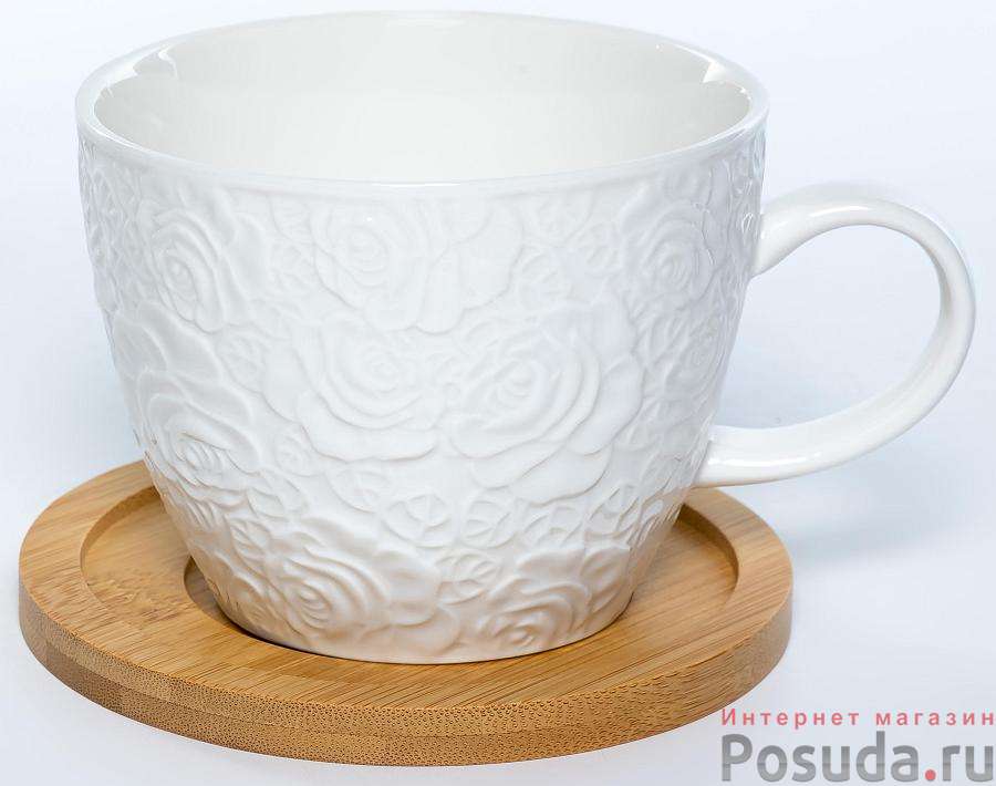 РОЗА, набор чайный (2) кружка 450мл с бамбук.подставкой, цветная упаковка