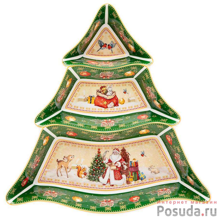 Менажница-елка lefard Дед мороз 24х24х3 см зеленая 