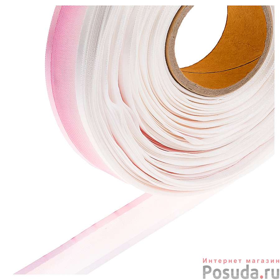 Лента капроновая с атласными краями ,градиент бело-розовый, шир 1,5см , дл 46,4м