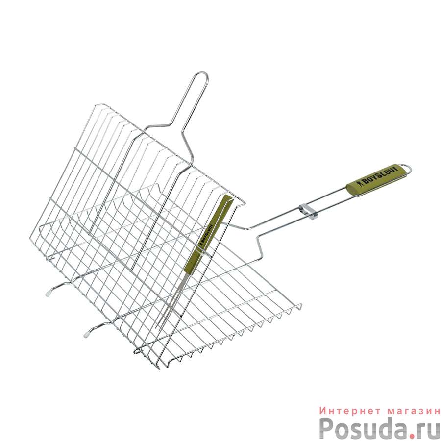 Решетка-гриль для стейков, большая с вилкой, веер в ПОДАРОК, 70(+5)x45x27x2 cм