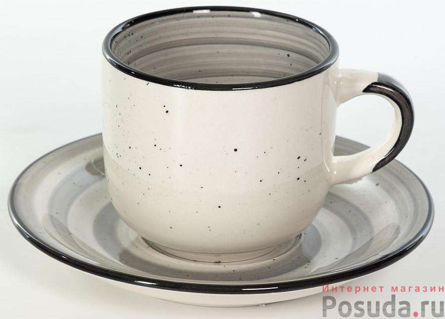 ГРАФИТОВЫЙ БРИЗ, набор чайный (2) чашка 260мл + блюдце 150мм, индивидуальная коричневая упаковка